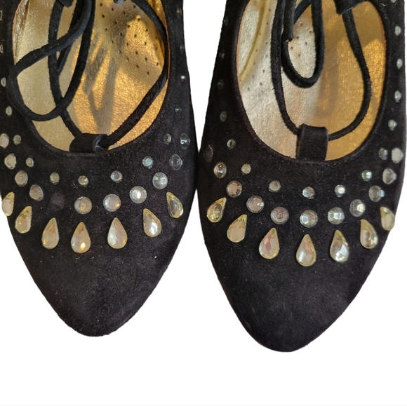 Monna Lisa Black Suede Ballerina Lace Up Camoscio Nero Size 34(US 3.5) - Picture 3 of 11